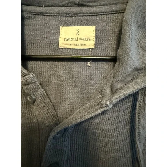 Mutual Weave Mens Hoodie Henley Long Sleeve Top Casual Blue Medium - Picture 2 of 6